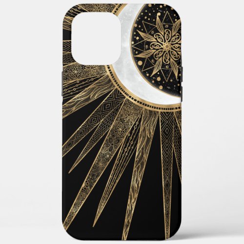 Mystic Black Gold Sun Moon Mandala iPhone 12 Pro Max Case