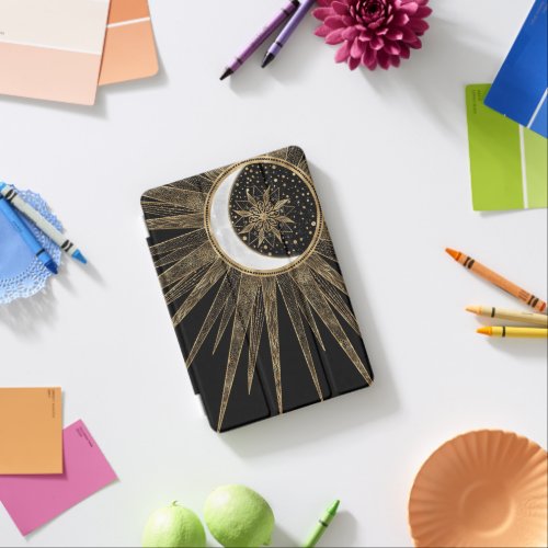 Mystic Black Gold Sun Moon Mandala iPad Mini Cover