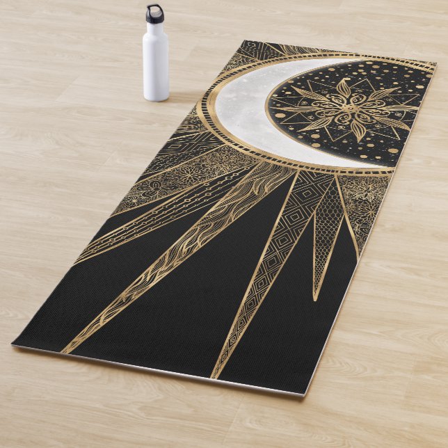 Mystic Black Gold Sun Moon Mandala Yoga Mat (In Situ)
