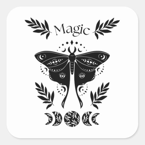 Mystic black moth moon and magic square sticker