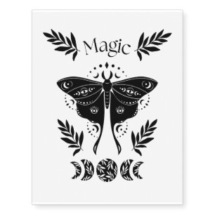 Mystic black moth. moon and magic temporary tattoos