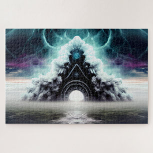 Mystic black purple green foggy creepy landscape jigsaw puzzle