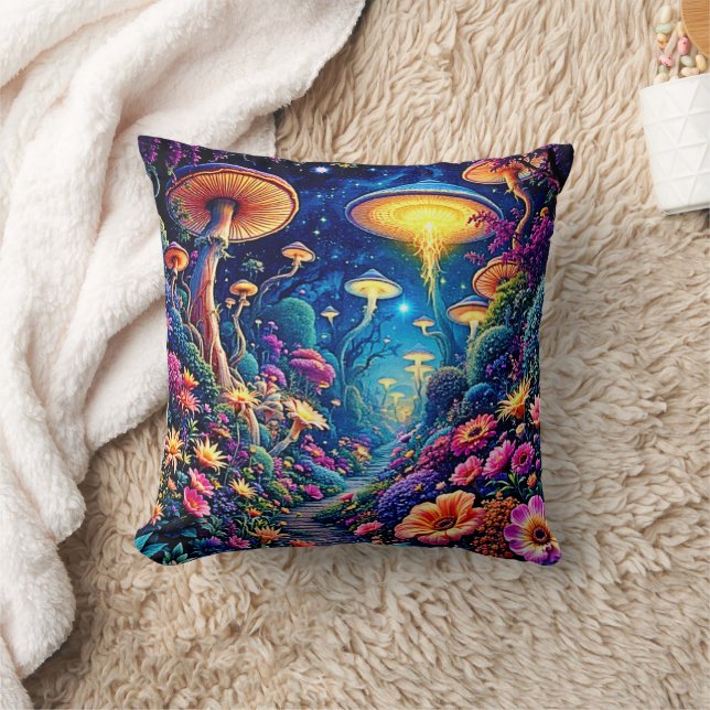 Mystic Bloom Forest Under Stars Throw Pillow (Blanket)