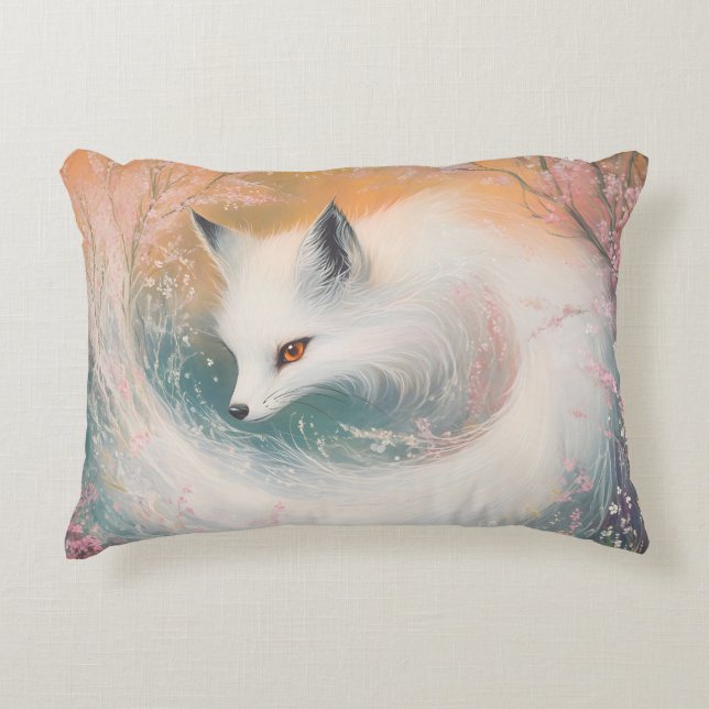 Mystic Bloom Spring Fox Watercolor Accent Pillow (Front)