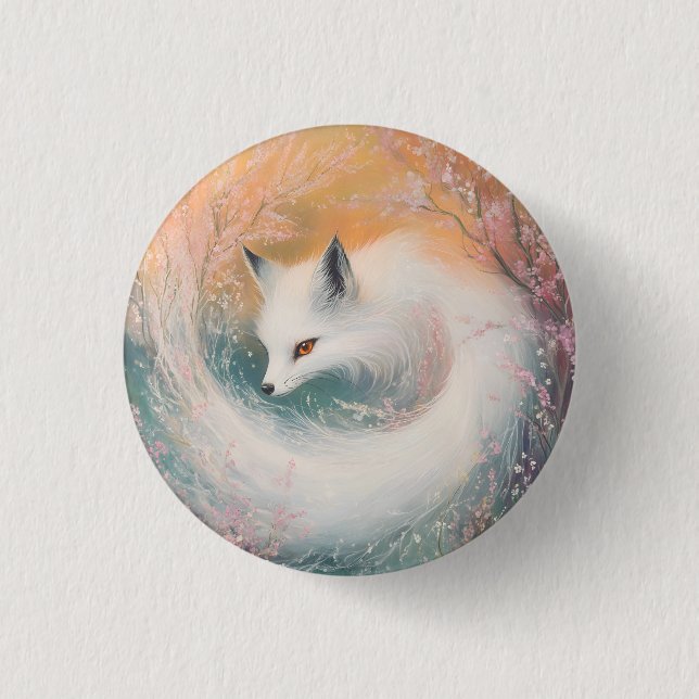 Mystic Bloom Spring Fox Watercolor Button (Front)