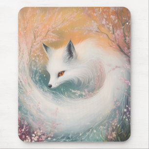 Mystic Bloom Spring Fox Watercolor Mouse Pad