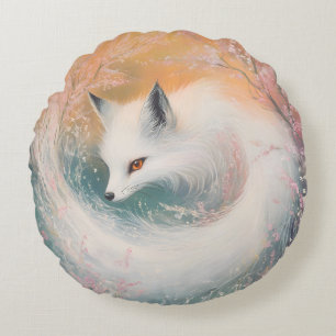 Mystic Bloom Spring Fox Watercolor Round Pillow