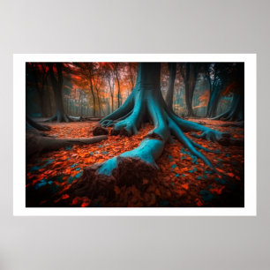 Mystic Blue AI Art: Autumn Forest Dream Poster