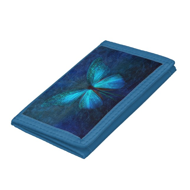 Mystic Blue Butterfly Design Trifold Wallet (Bottom)