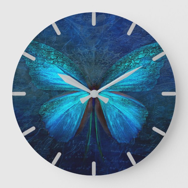 Mystic Blue Butterfly Large Clock (Front)