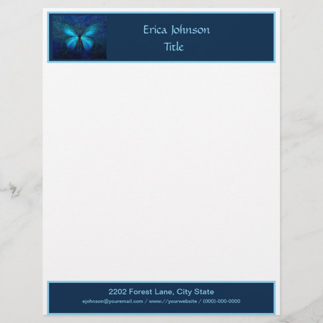 Mystic Blue Butterfly Letterhead (Front)