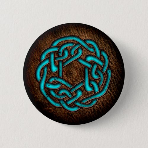 Mystic blue celtic ornament on leather pinback button