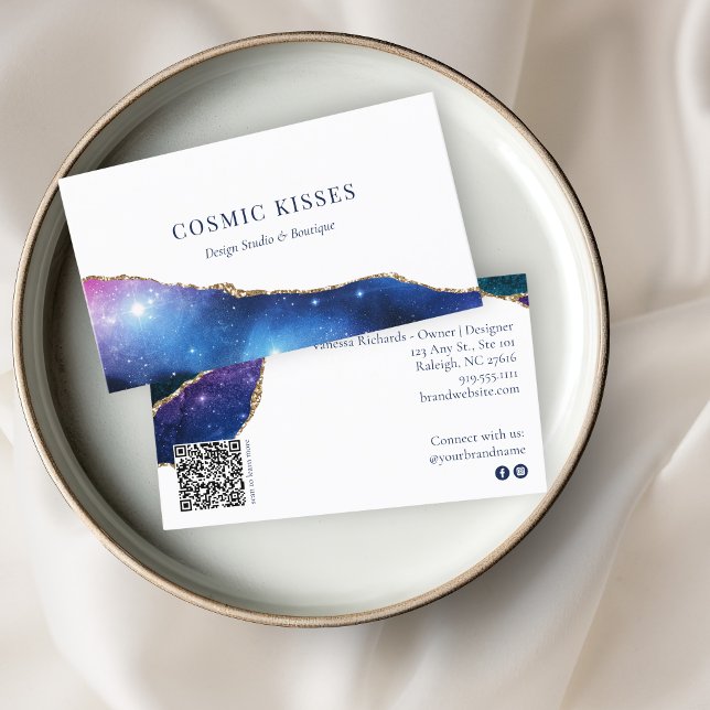 Mystic Blue Crystal Geode Gold Business Name QR Card (Creator Uploaded)