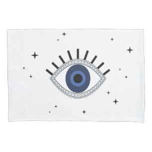 Mystic blue eye and stars, evil eye protection pillow case