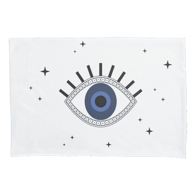 Mystic blue eye and stars, evil eye protection pillow case (Front)