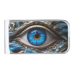 Mystic Blue Eye with Feathered Scales Silver Finish Money Clip