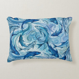 Mystic Blue Fish Flowing Harmony Accent Pillow