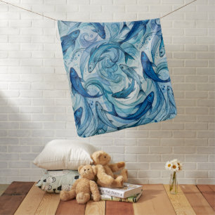 Mystic Blue Fish Flowing Harmony Baby Blanket