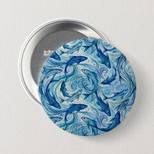 Mystic Blue Fish Flowing Harmony Button