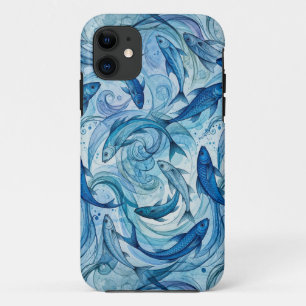 Mystic Blue Fish Flowing Harmony iPhone 11 Case