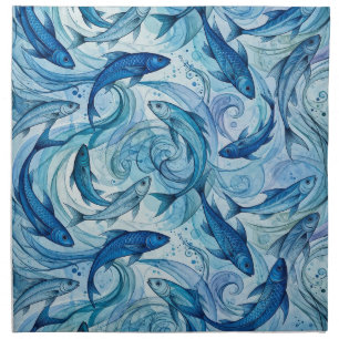 Mystic Blue Fish Flowing Harmony Cloth Napkin