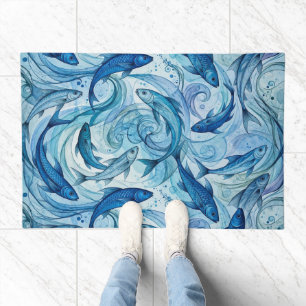 Mystic Blue Fish Flowing Harmony Doormat
