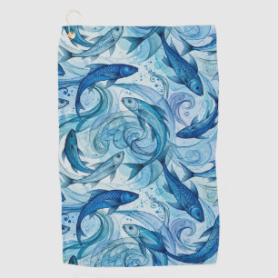 Mystic Blue Fish Flowing Harmony Golf Towel