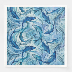 Mystic Blue Fish Flowing Harmony Paper Dinner Napkins