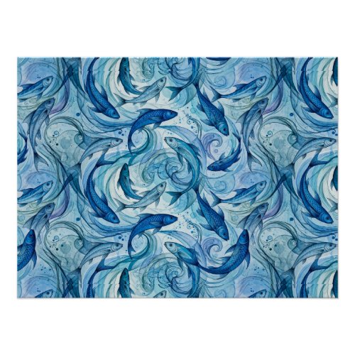 Mystic Blue Fish Flowing Harmony Poster
