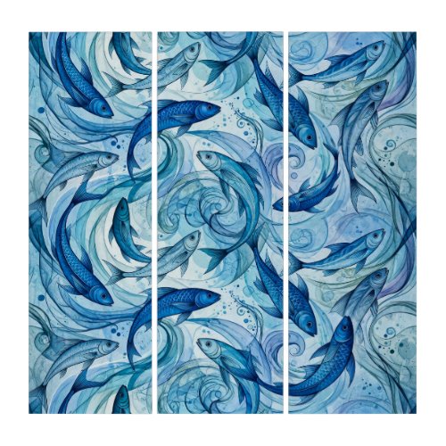 Mystic Blue Fish Flowing Harmony Triptych
