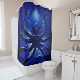 “Mystic Blue Octopus – Surreal Ocean Guardian” Shower Curtain