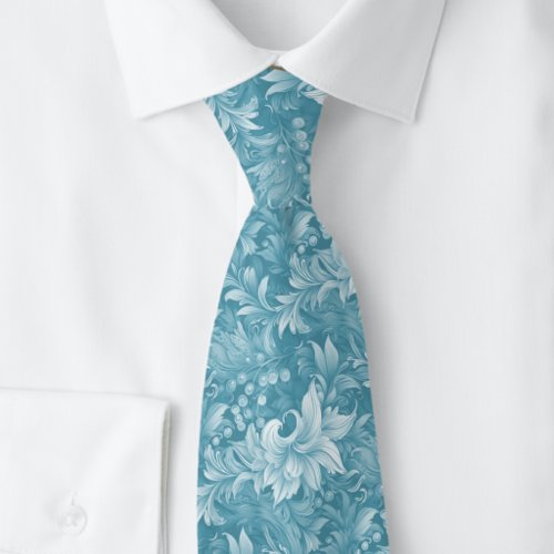 Mystic Blue Ornate Botanical Neck Tie