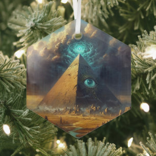 Mystic Blue Pyramid Art Glass Ornament