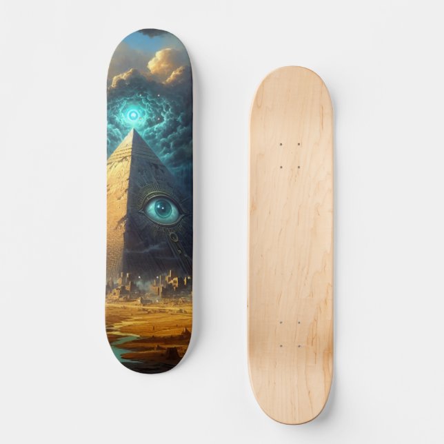 Mystic Blue Pyramid Art Skateboard (Front)