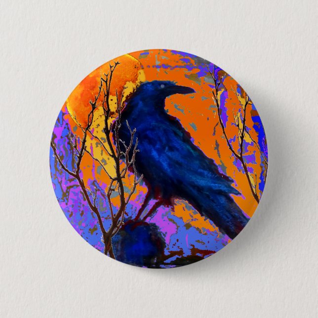 Mystic Blue Raven Moon By Sharles Pinback Button (Front)