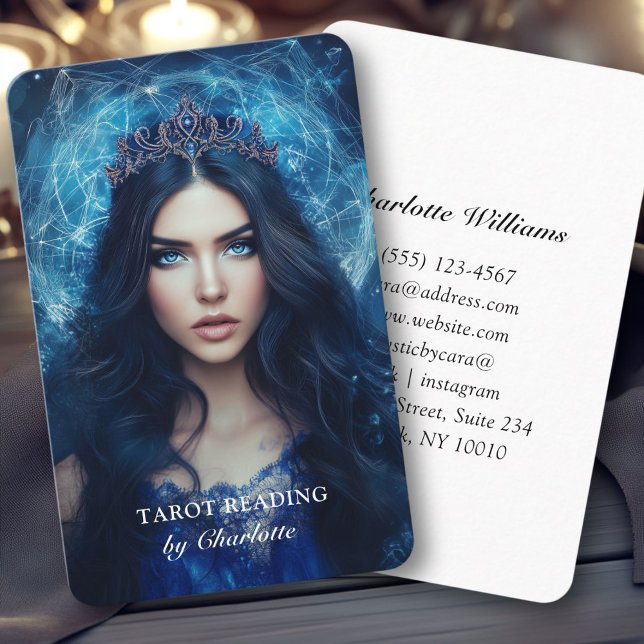Mystic Blue Woman Business Card (Mystic Blue Woman with a Crown, Queen, Business Card)