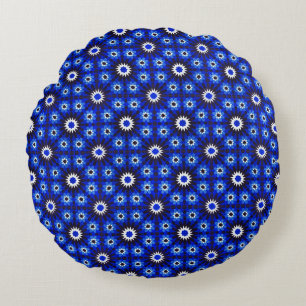 Mystic Blue Zellige Geometry Round Pillow