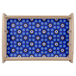 Mystic Blue Zellige Geometry Serving Tray
