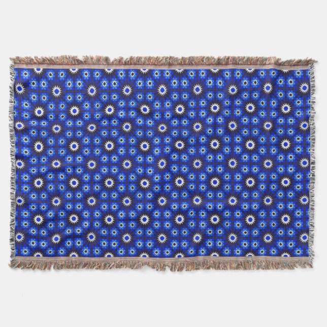 Mystic Blue Zellige Geometry Throw Blanket (Front)