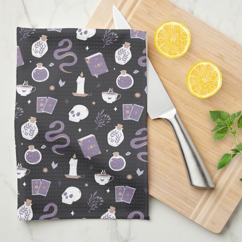 Mystic Boho Crystal Halloween Pattern Kitchen Towel