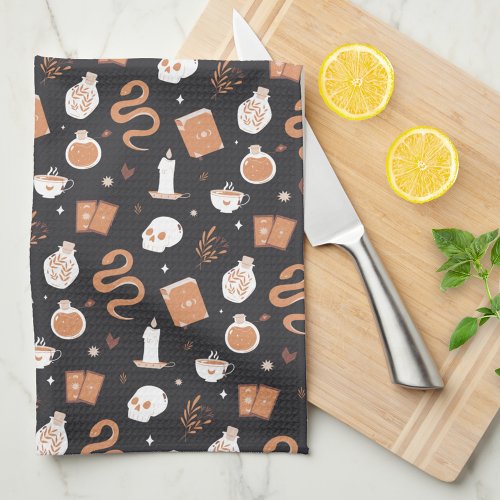 Mystic Boho Crystal Halloween Pattern Kitchen Towel