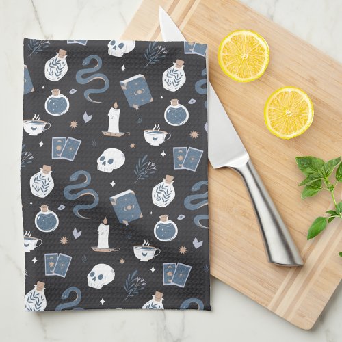 Mystic Boho Crystal Halloween Pattern Kitchen Towel