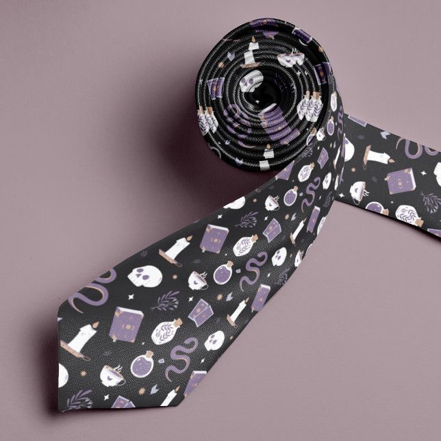 Mystic Boho Crystal Skull Halloween Pattern Neck Tie (Creator Uploaded)