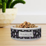 Mystic Boho Crystal Skull & Snake Pattern Pet<br><div class="desc">Get your pets ready for Halloween with this spooky personalized bowl featuring a pattern of snakes,  mystical crystals,  potions,  spellbooks,  candles,  jars,  skulls,  tarot cards,  and potions on a charcoal background. Personalize with your pet's name.</div>