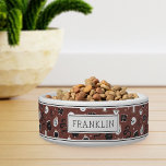 Mystic Boho Crystal Skull & Snake Pattern Pet<br><div class="desc">Get your pets ready for Halloween with this spooky personalized bowl featuring a pattern of snakes,  mystical crystals,  potions,  spellbooks,  candles,  jars,  skulls,  tarot cards,  and potions on a dark terracotta background. Personalize with your pet's name.</div>