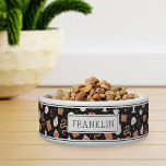 Mystic Boho Crystal Skull & Snake Pattern Pet<br><div class="desc">Get your pets ready for Halloween with this spooky personalized bowl featuring a pattern of snakes,  mystical crystals,  potions,  spellbooks,  candles,  jars,  skulls,  tarot cards,  and potions on a dusty blue background. Personalize with your pet's name.</div>