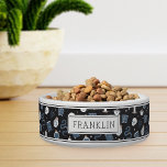 Mystic Boho Crystal Skull & Snake Pattern Pet<br><div class="desc">Get your pets ready for Halloween with this spooky personalized bowl featuring a pattern of snakes,  mystical crystals,  potions,  spellbooks,  candles,  jars,  skulls,  tarot cards,  and potions on a charcoal background. Personalize with your pet's name.</div>