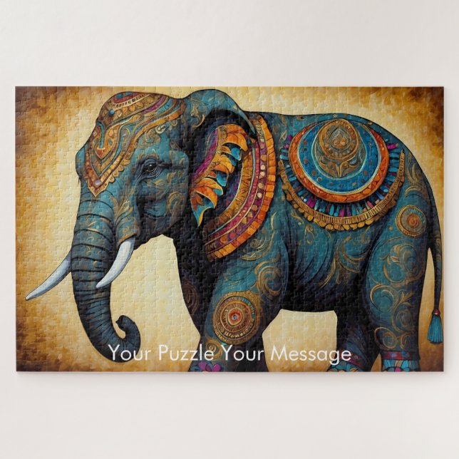 Mystic Boho Elephant Mandala Jigsaw Puzzle (Horizontal)