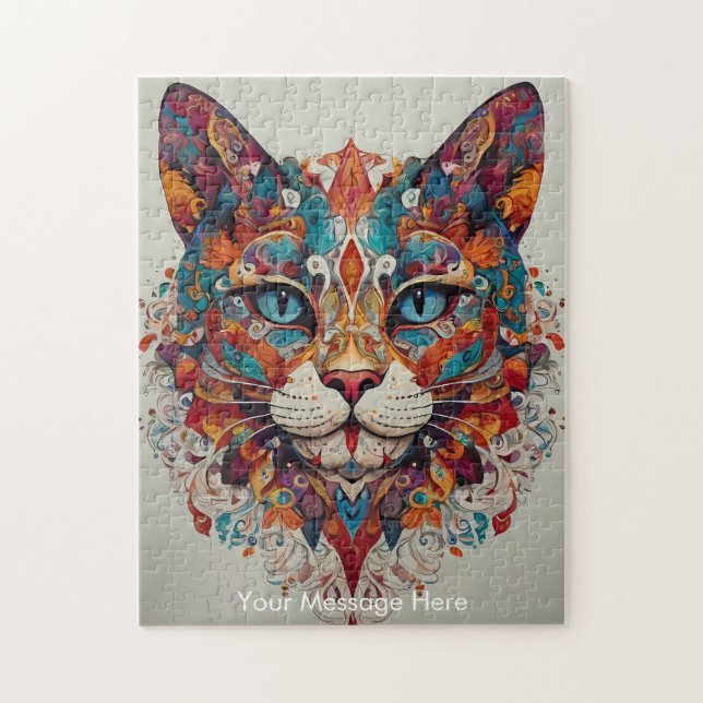 Mystic Boho Feline Cat Mandala Jigsaw Puzzle (Vertical)