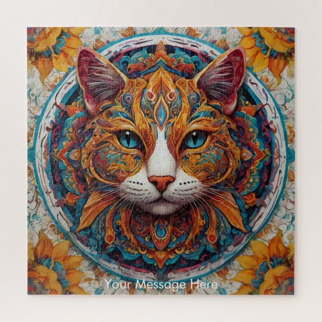 Mystic Boho Feline Cat Mandala Jigsaw Puzzle (Vertical)